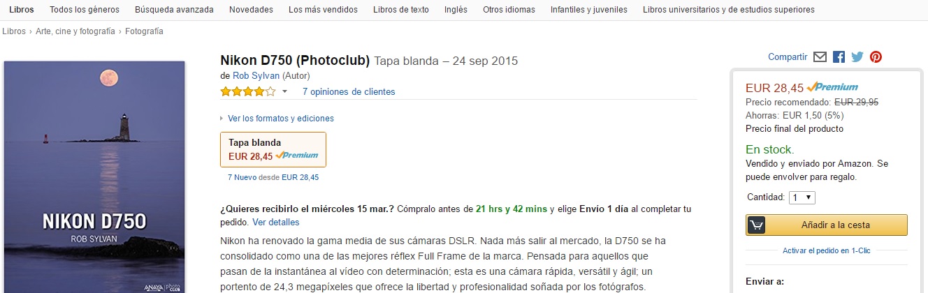 Ficha de producto de un libro en donde se muestra un descuento de la plataforma ecommerce Amazon España para ilustrar el artículo del blog de Niri Rodríguez fotógrafa de producto en Pontevedra