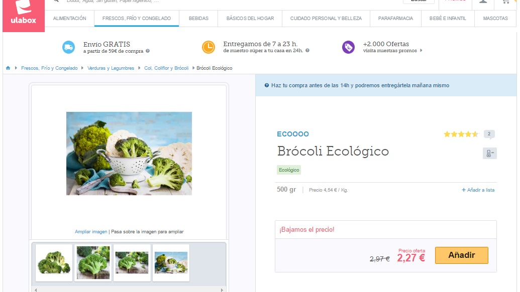 Ficha de producto del supermercado online Ulabox para ilustrar el artículo del blog de Niri Rodríguez fotógrafa de producto en Pontevedra