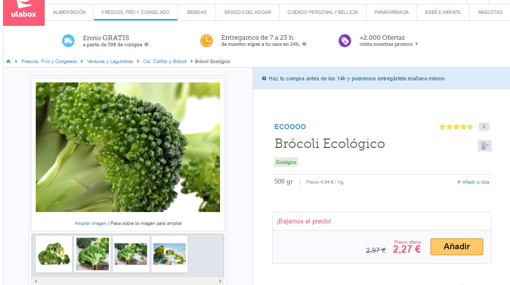 Ficha de producto con la imagen ampliada del supermercado online Ulabox para ilustrar el artículo del blog de Niri Rodríguez fotógrafa de producto en Pontevedra
